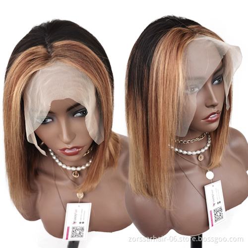 Wig vendors color lace front wigs short ombre 1b/30 pre plucked transparent hd lace frontal human hair bob wigs for black women